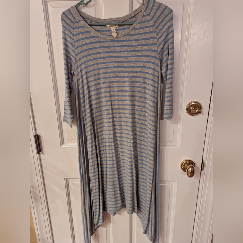 NWOT Women's Matilda Jane Her Majesty Sharkbite blue & gray striped dress Sz XS